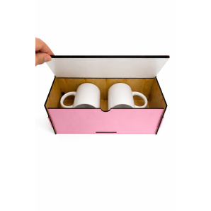 CAIXA EM MDF PARA 2 CANECAS-ROSA