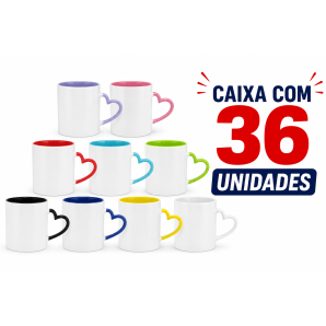CANECA CORAÇÃO C/ ALÇA E INTERIOR COLORIDA - CX 36