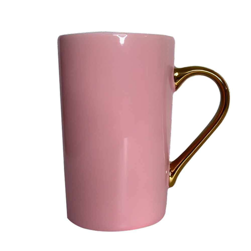 CANECA CERÂMICA 360ML ROSA- COM ALÇA DOURADA