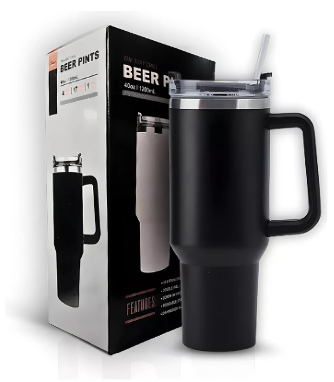 COPO TÉRMICO INOX 1200ML C/ ALÇA E CANUDO PRETO