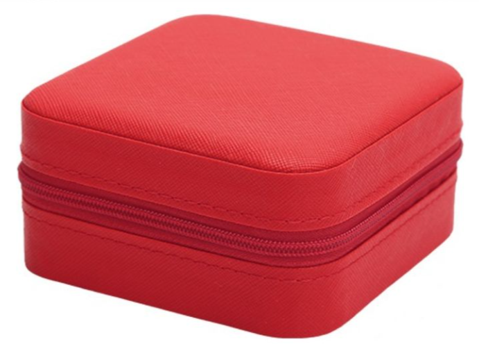 PORTA JOIAS EM COURO SINTETICO-VERMELHO