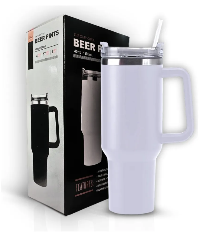 COPO TÉRMICO INOX 1200ML C/ ALÇA E CANUDO BRANCO