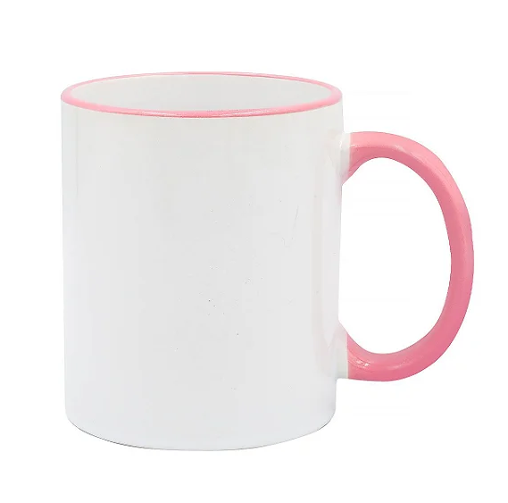 CANECA CERAMICA ALÇA E BORDA ROSA
