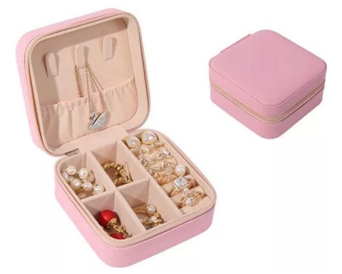 PORTA JOIAS EM COURO SINTETICO-ROSA