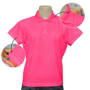 Camisa Polo Feminina Rosa Neon TECIDO PIQUET