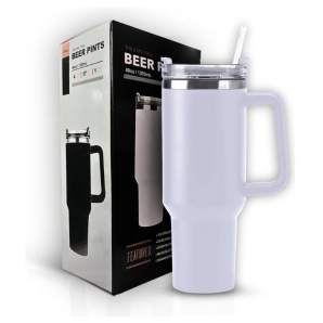 COPO TÉRMICO INOX 1200ML C/ ALÇA E CANUDO BRANCO