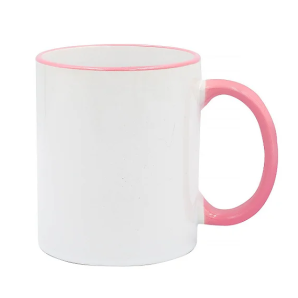 CANECA CERAMICA ALÇA E BORDA ROSA