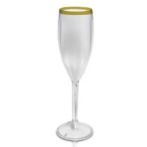 TAÇA DE CHAMPANHE PRIME- TRANSP BORDA DOURADA 