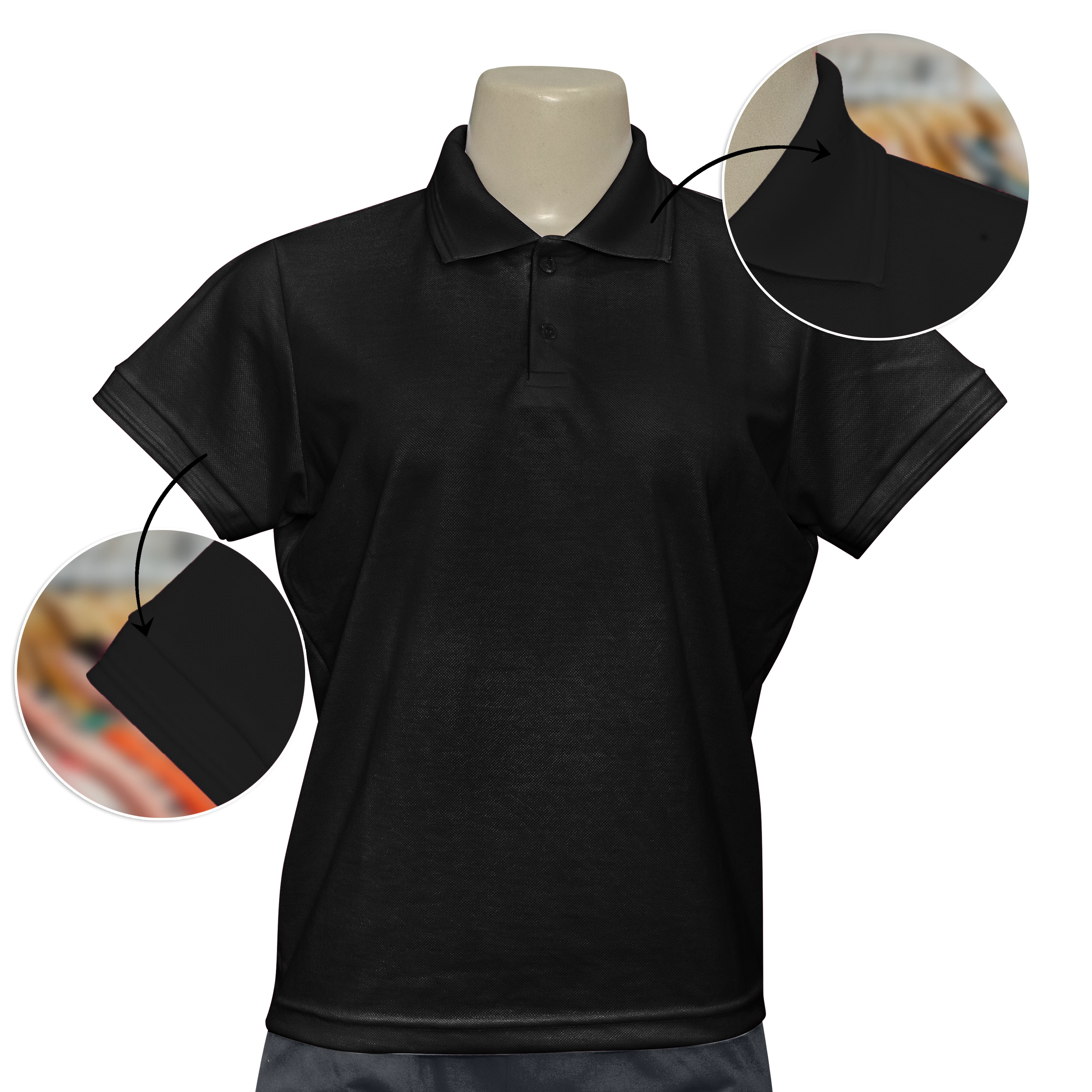 Camisa Polo Feminina Preta TECIDO PIQUET