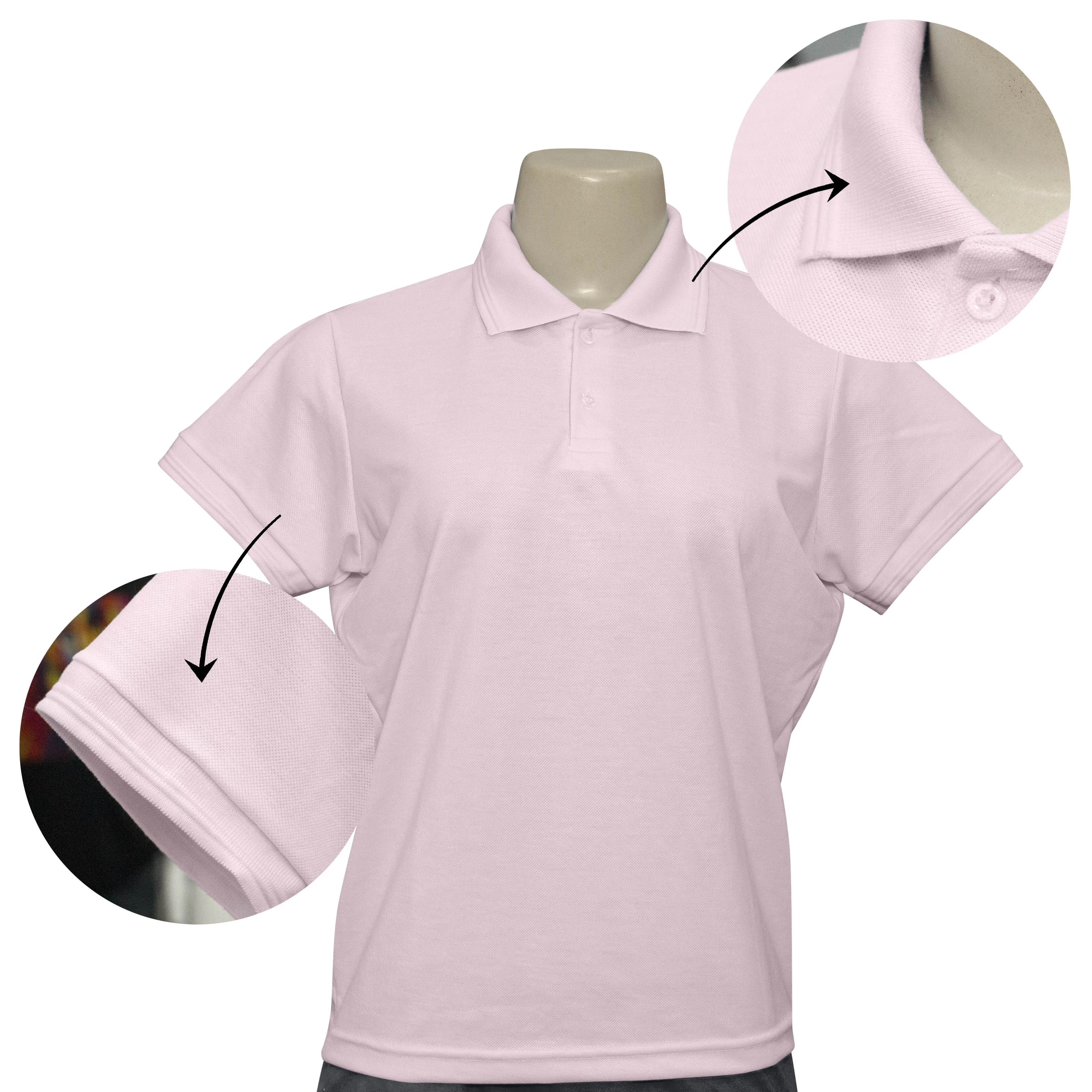 Camisa Polo Feminina Rosa Claro TECIDO PIQUET