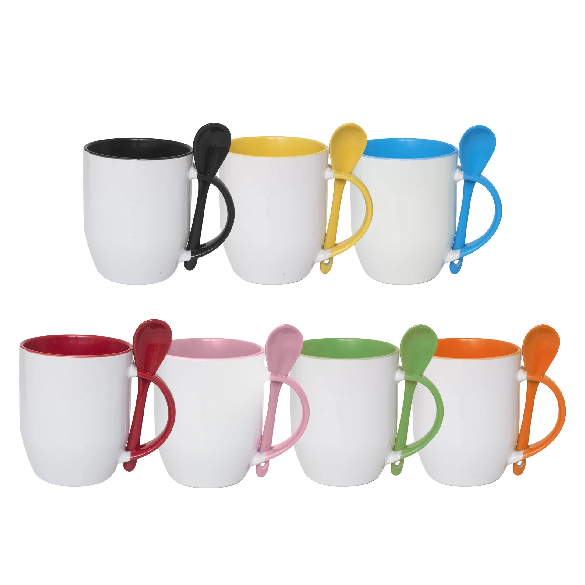 Caneca de Cerâmica Branca com Colher - Interno e Alça Colorido