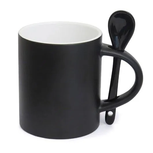 CANECA MAGICA C/ COLHER RETA - PRETA FOSCA