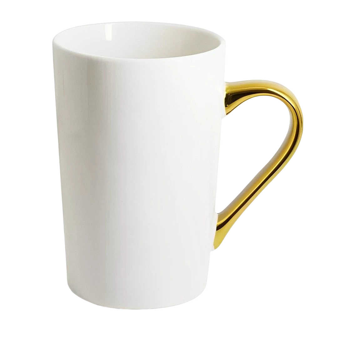 CANECA CERÂMICA 360ML BRANCA COM ALÇA DOURADA