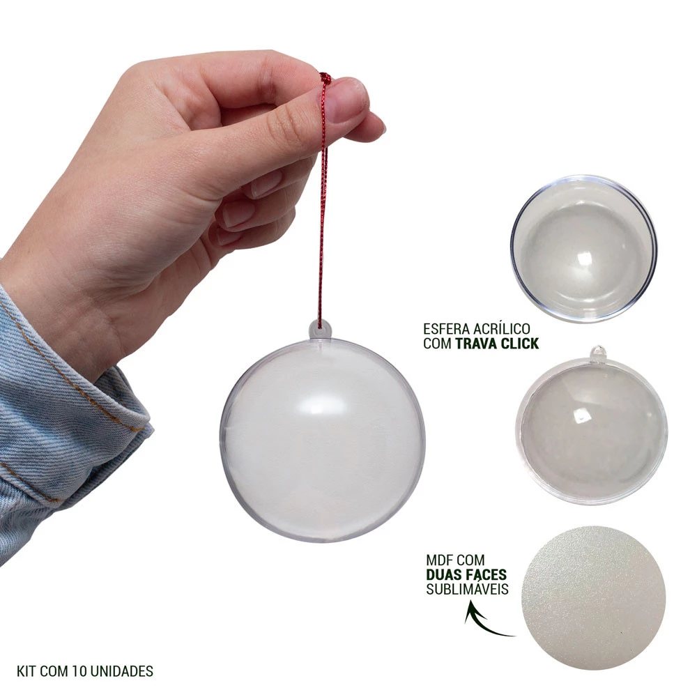 KIT 10 BOLA DE NATAL EM ACRILICO + MDF