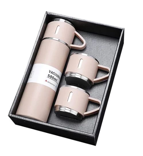 Kit Garrafa Térmica ROSE C/ 3 Xícaras Camada Dupla Aço Inox