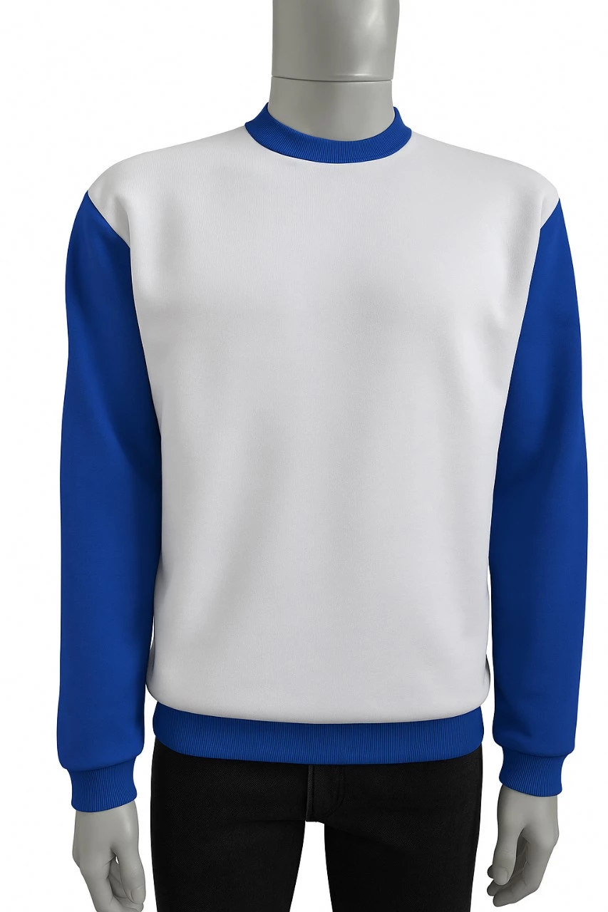 MOLETOM SEM CAPUZ BRANCO/AZUL