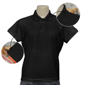 Camisa Polo Feminina Preta TECIDO PIQUET