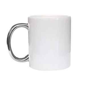 Caneca Cerâmica Branca com Alça Cromada Prata