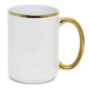 CANECA CERAMICA 440ML- BRANCO- ALÇA E BORDA OURO
