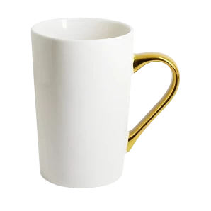 CANECA CERÂMICA 360ML BRANCA COM ALÇA DOURADA