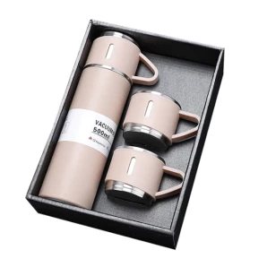 Kit Garrafa Térmica ROSE C/ 3 Xícaras Camada Dupla Aço Inox