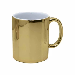 Caneca Ceramica Cromada Dourada