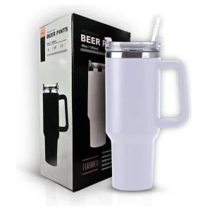 COPO TÉRMICO INOX 1200ML C/ ALÇA E CANUDO BRANCO