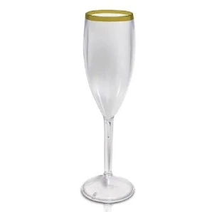TAÇA DE CHAMPANHE PRIME- TRANSP BORDA DOURADA 