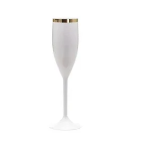 TAÇA DE CHAMPANHE PRIME- BRANCA BORDA DOURADA 